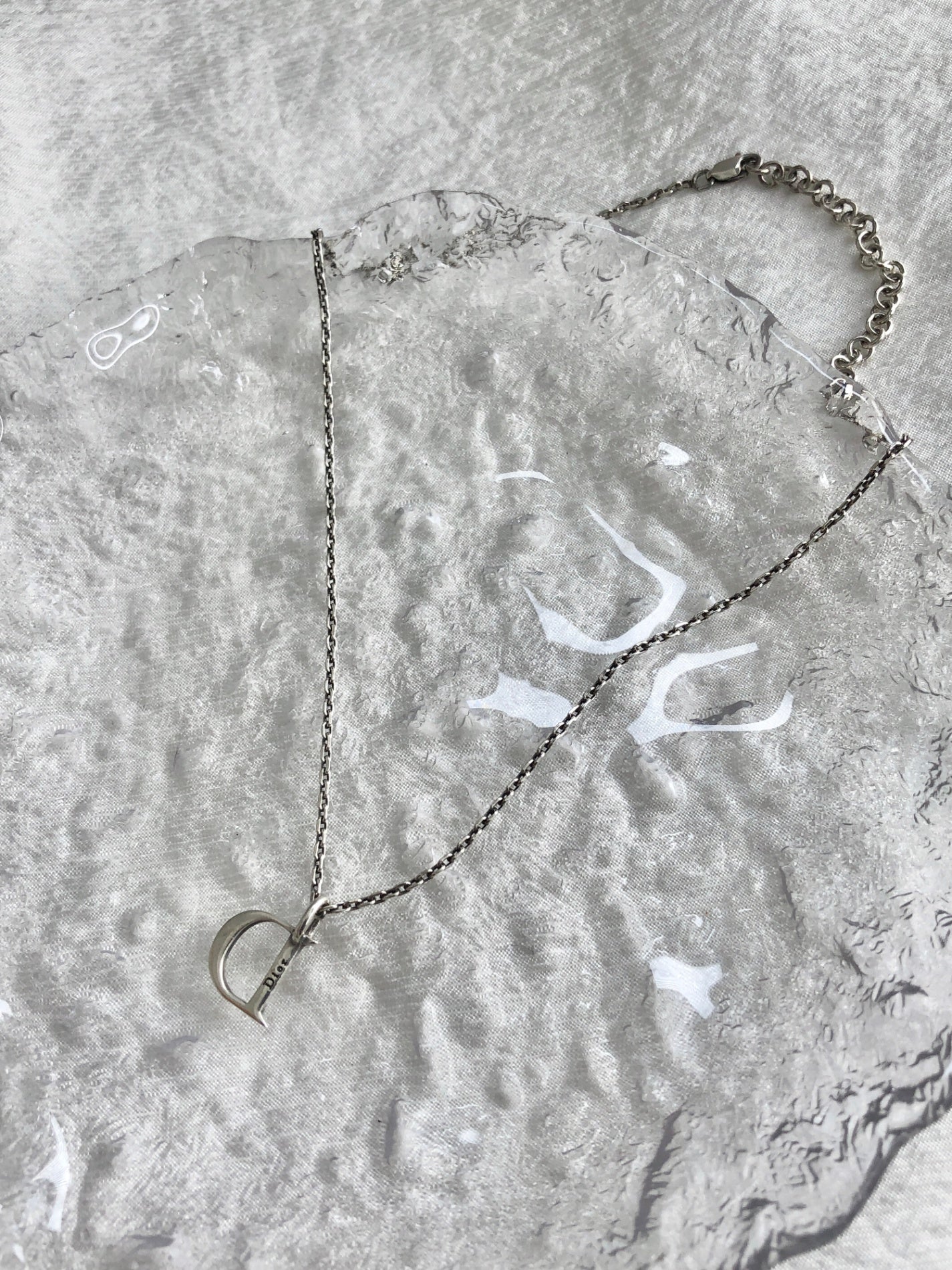 Christian Dior D Motif Necklace Silver Vintage 2nmbuw