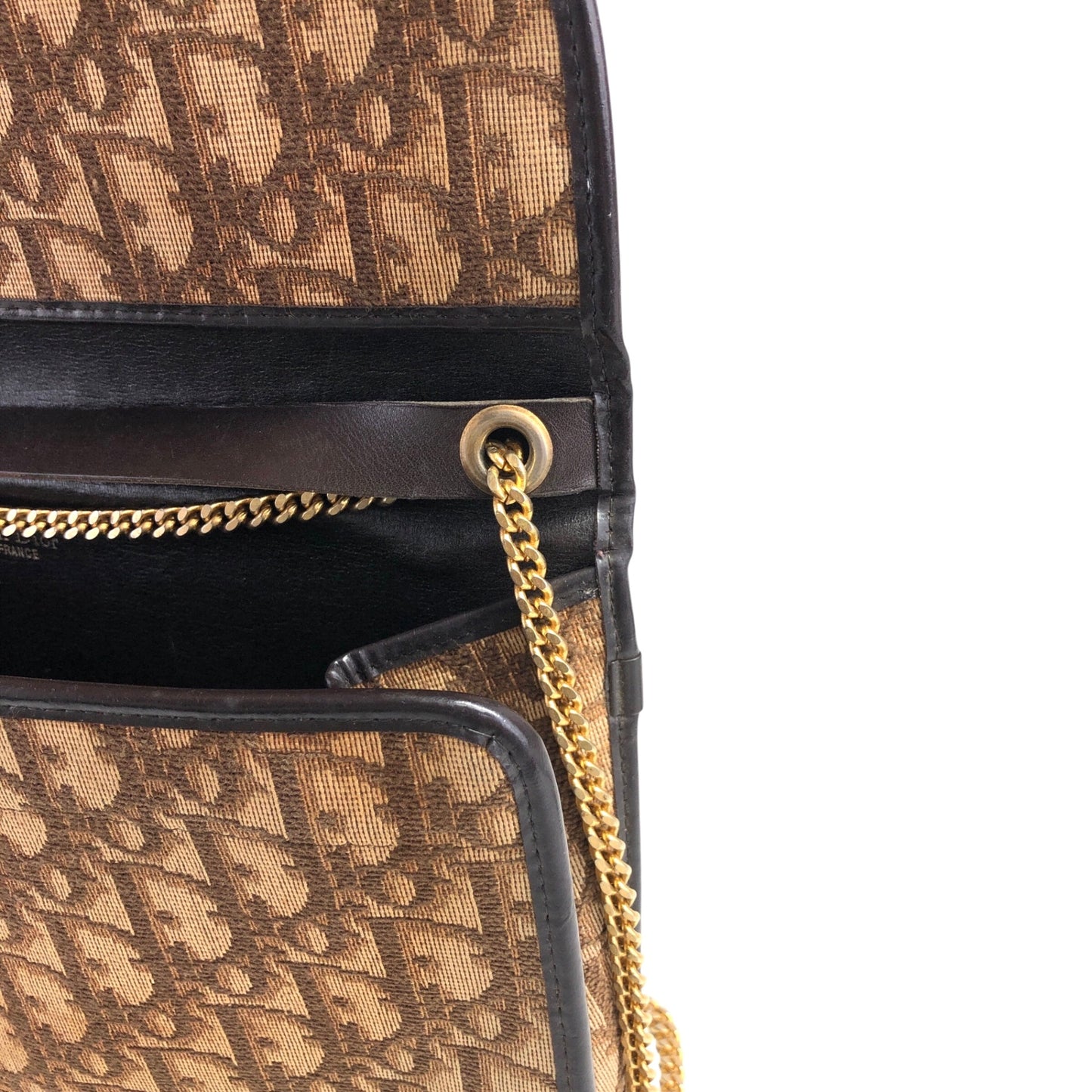 Christian Dior Trotter CD Logo 鏈條單肩包 棕色 復古 ctc6u5