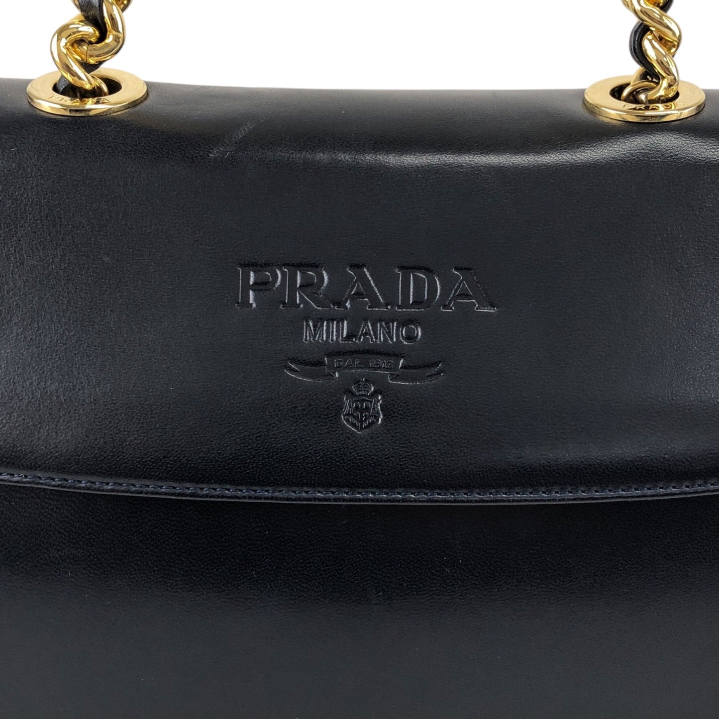 PRADA Logo Chain houlder bag Black Vintage 8snhrv
