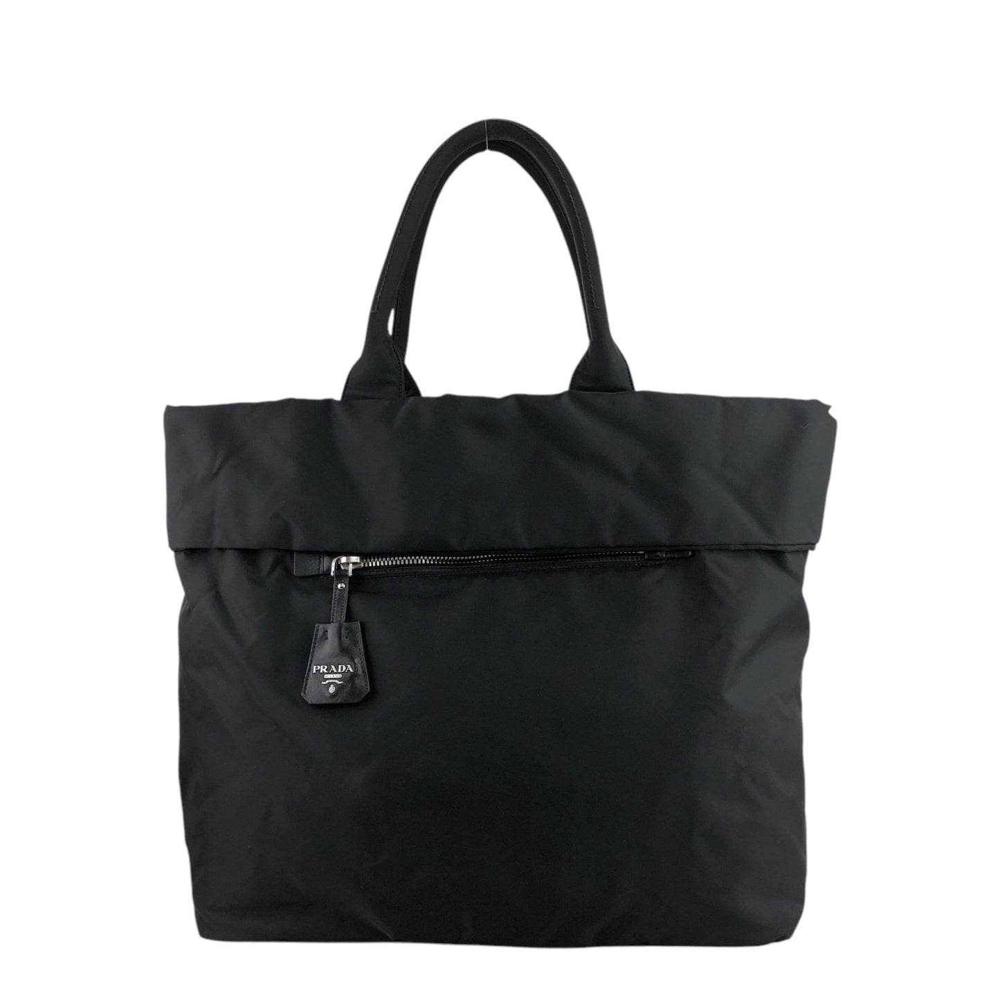PRADA Triangle Logo Front Zipper Handbag Black Vintage eyn74f