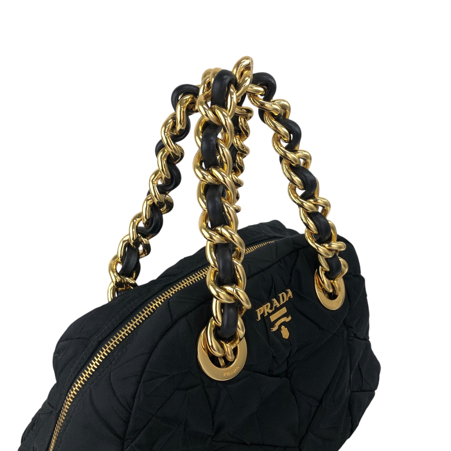 PRADA Logo Chain Handbag Black Vintage bruewc