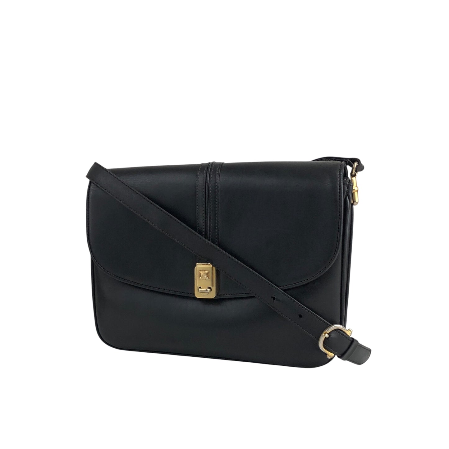 CELINE Blason Flap Shoulder bag Black Vintage txzb37