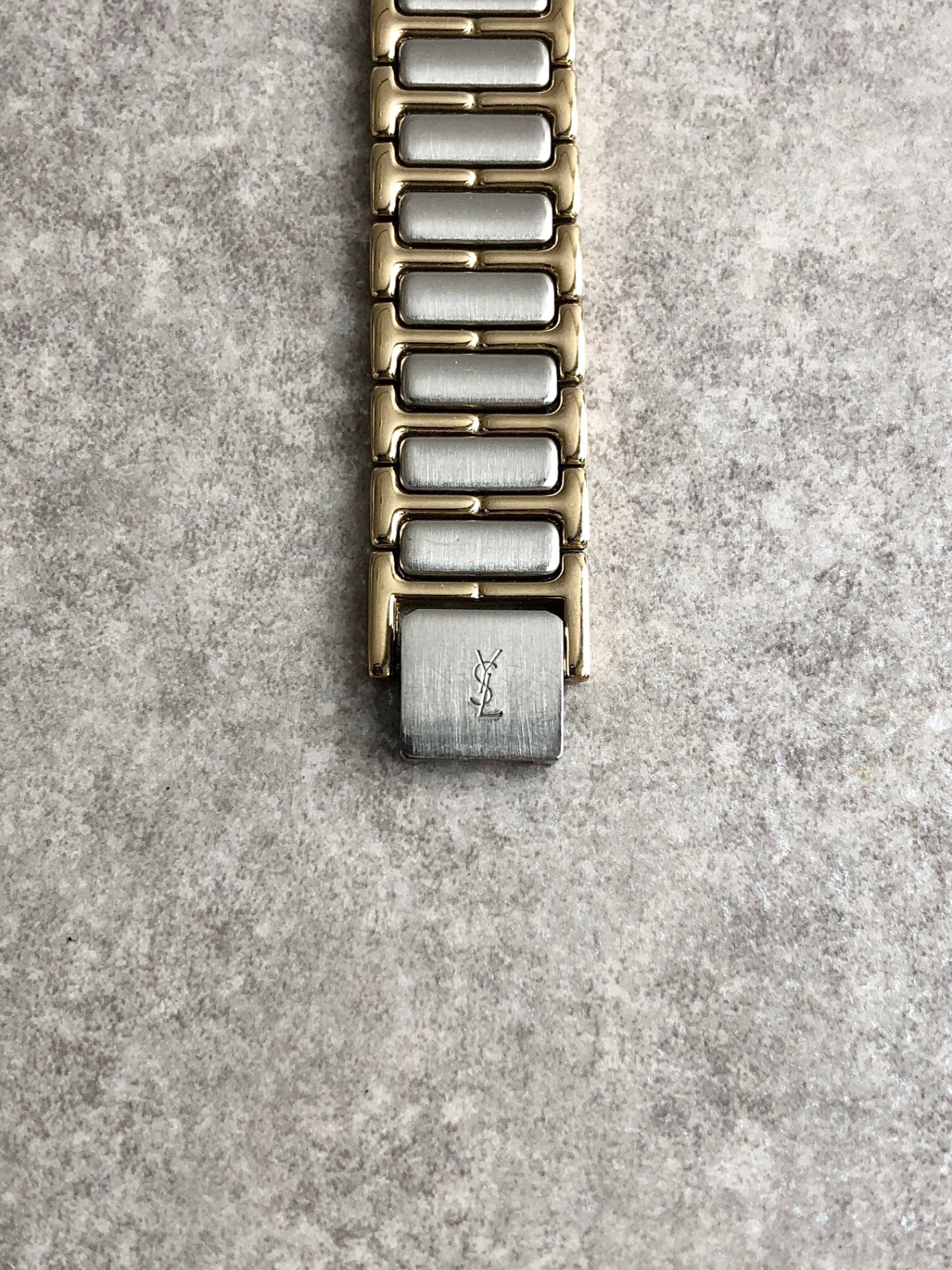 Yves Saint Laurent YSL Logo Quartz Watch Silver×Gold 4620-E60657Y Vintage 6iv5j7