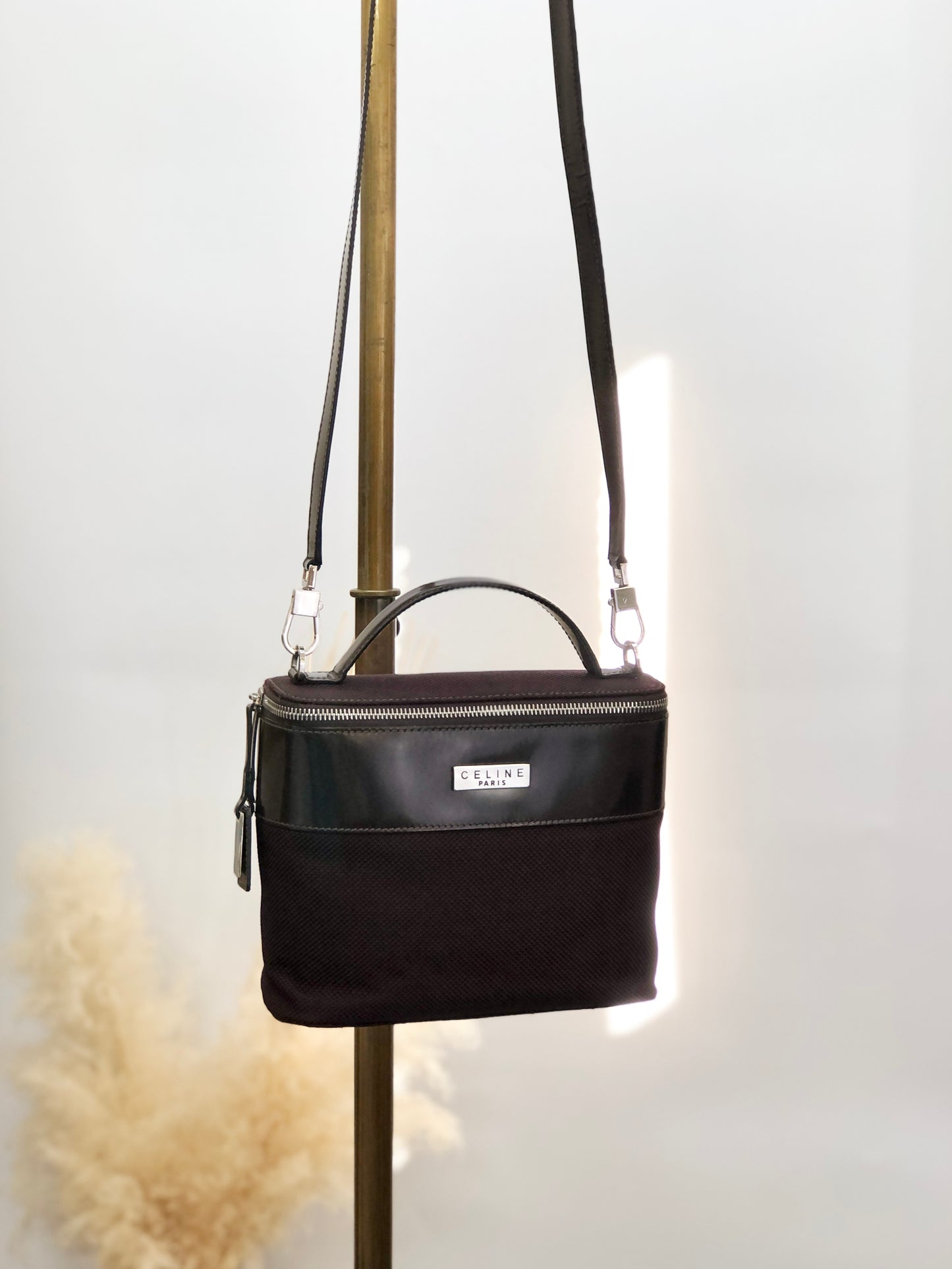 CELINE Logo Two-way Handbag Shoulder bag Vanity bag Brown Vintage 28p7yu