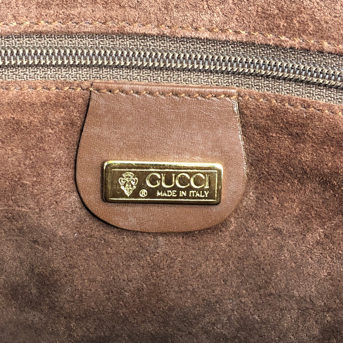 GUCCI Logo Embossed Handbag Boston bag Brown Vintage 7vibey