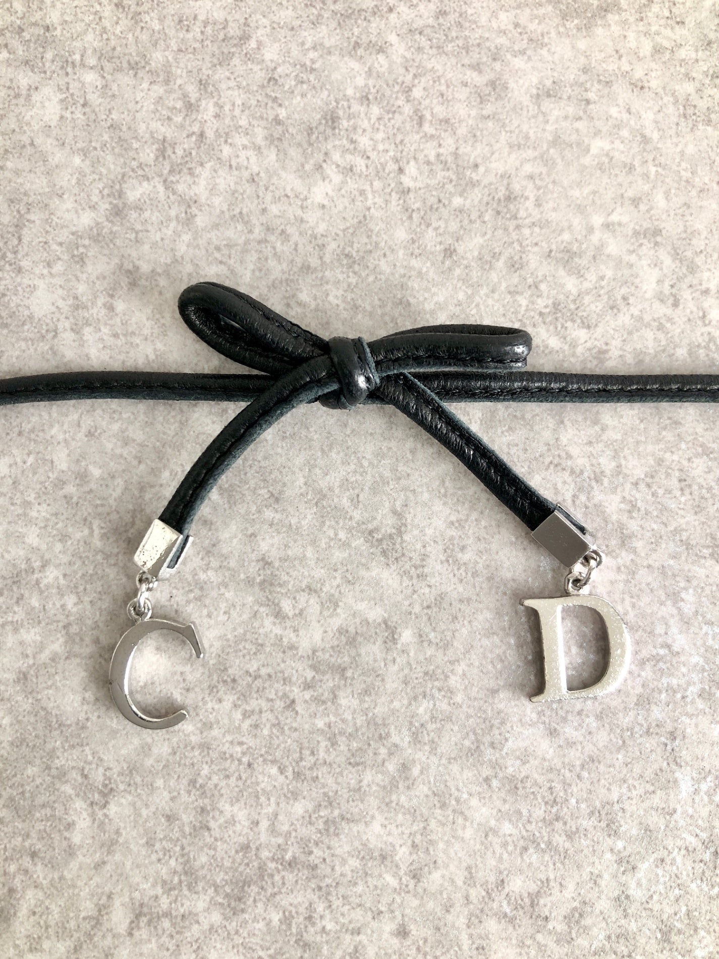 Christian Dior CD Logo Ribbon Motif Bracelet Black×Silver Vintage 8svxv8