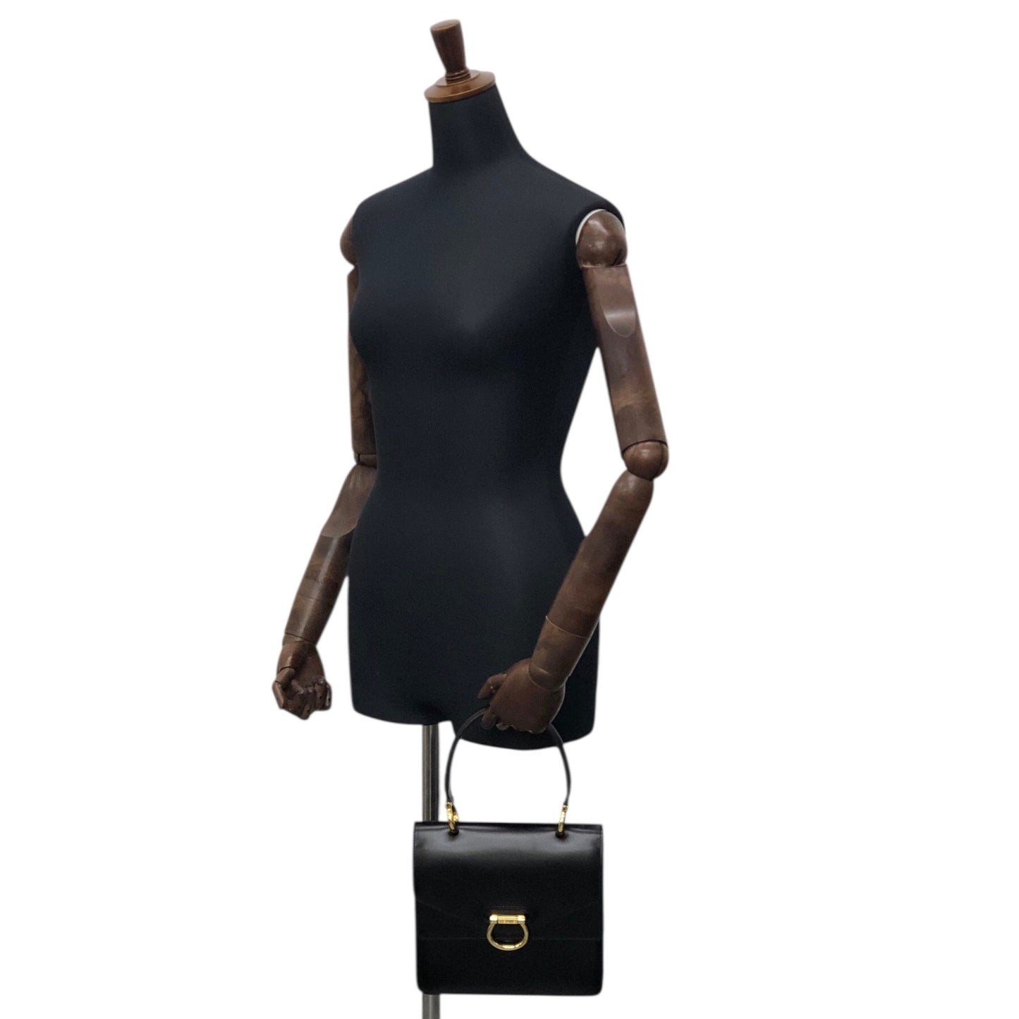 CELINE Horse Bit Double Flap Handbag Black Vintage nrxerm