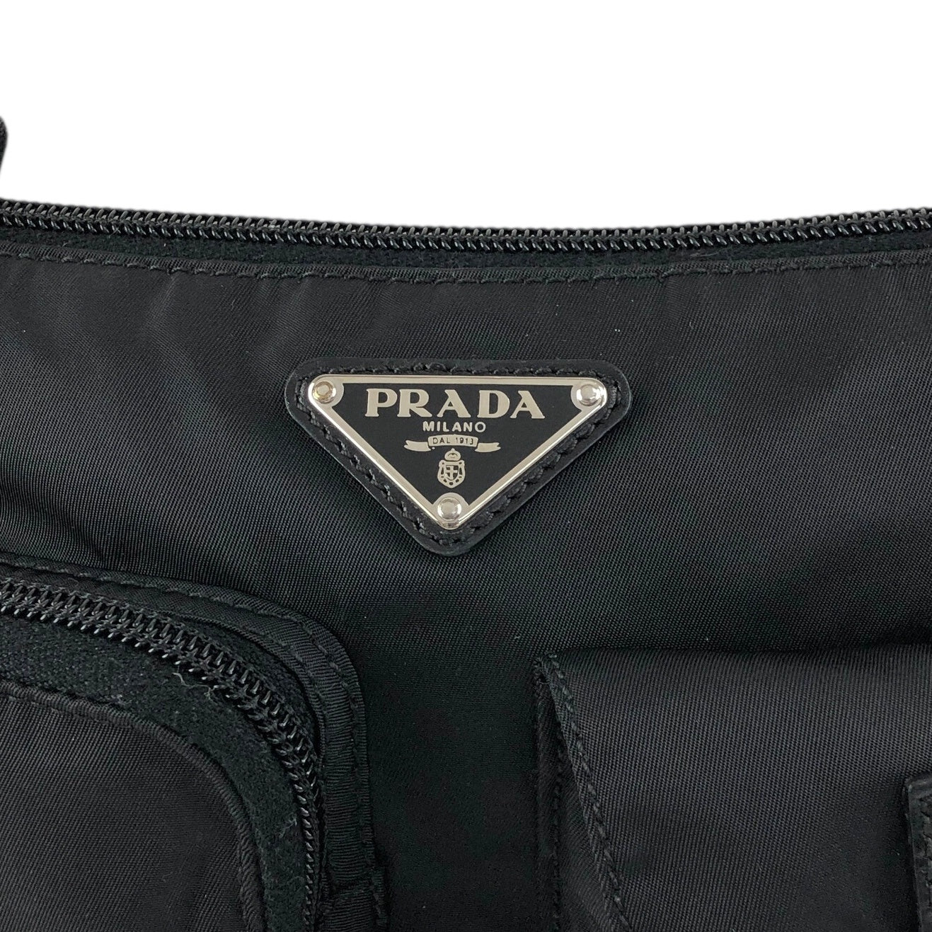 PRADA Triangle Logo Front Pocket Shoulder bag Black Vintage cydhig