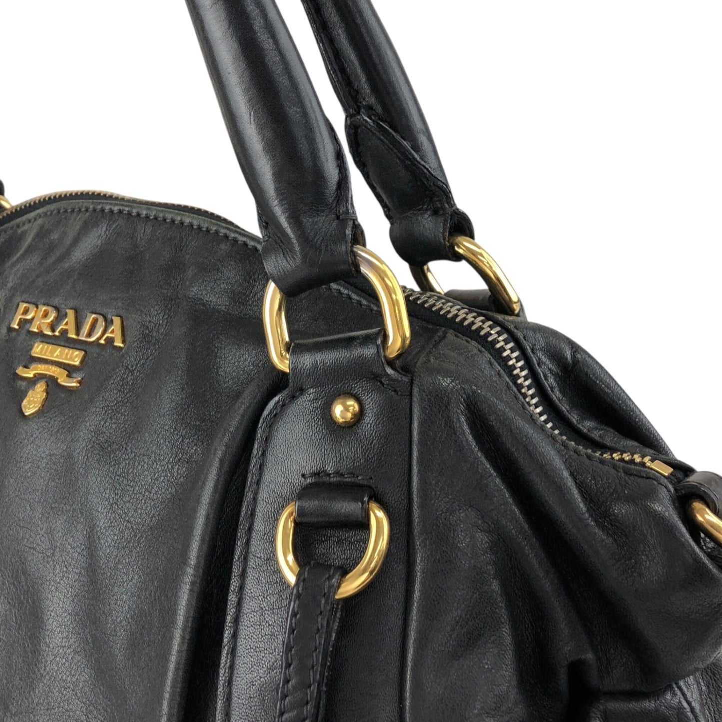 PRADA Logo Two-way Handbag Shoulder bag Black Vintage ashbj6