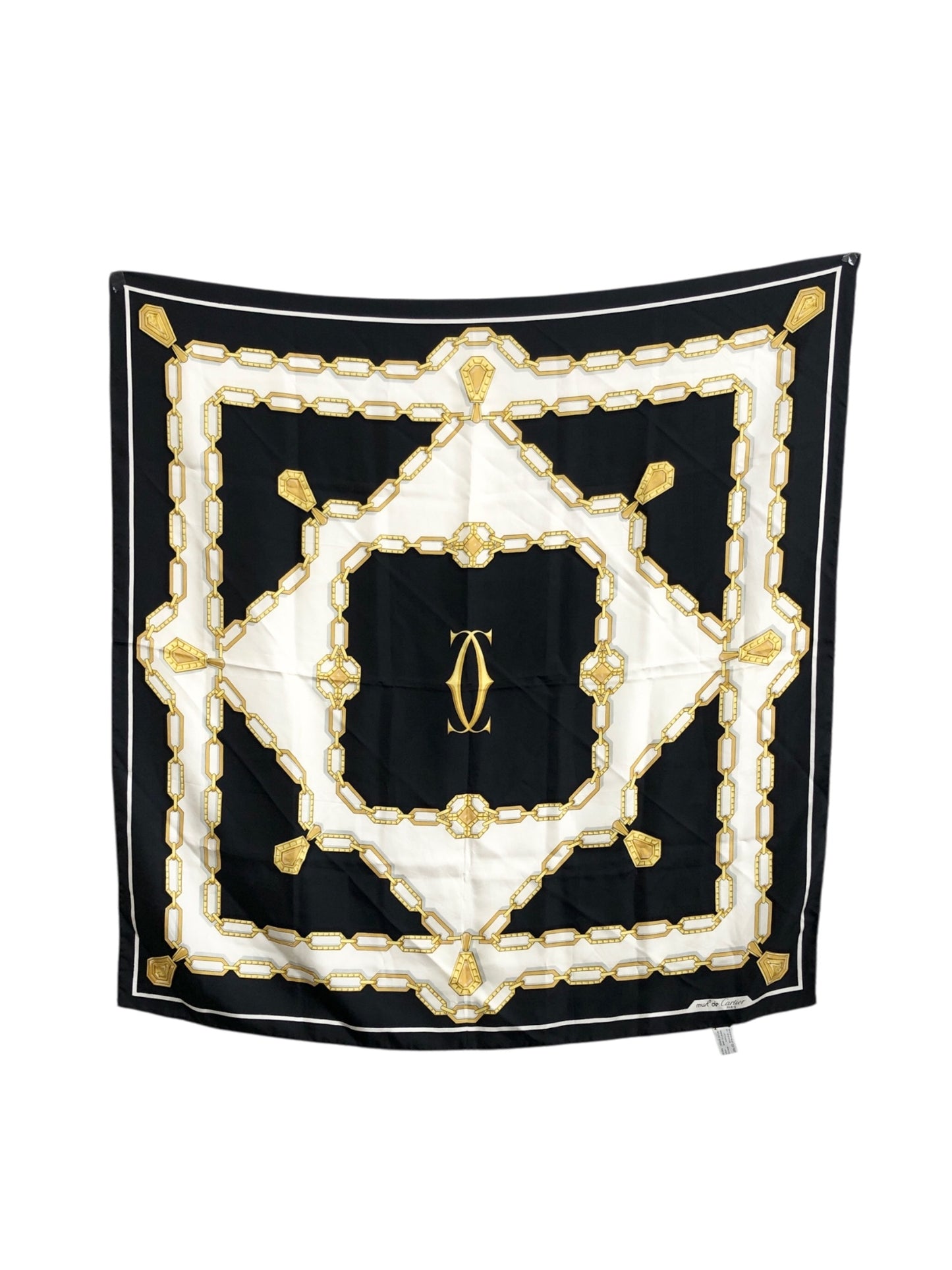 Cartier Silk100% Scarf Black Vintage etkiz6