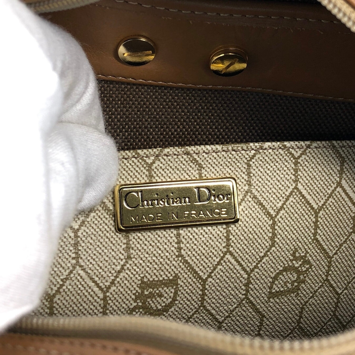 Christian Dior Honeycomb Pattern Round Shoulder bag Beige Vintage p7a3yt
