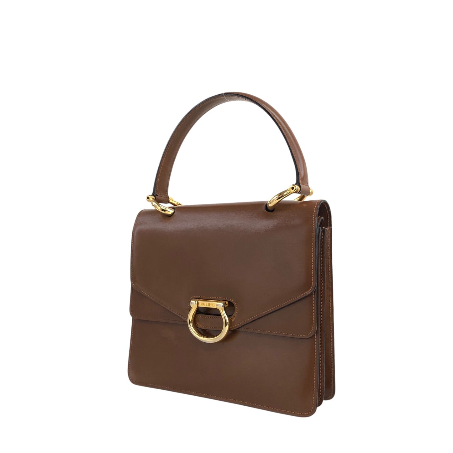 CELINE Horse Bit Double Flap Handbag Brown Vintage yxn6s8