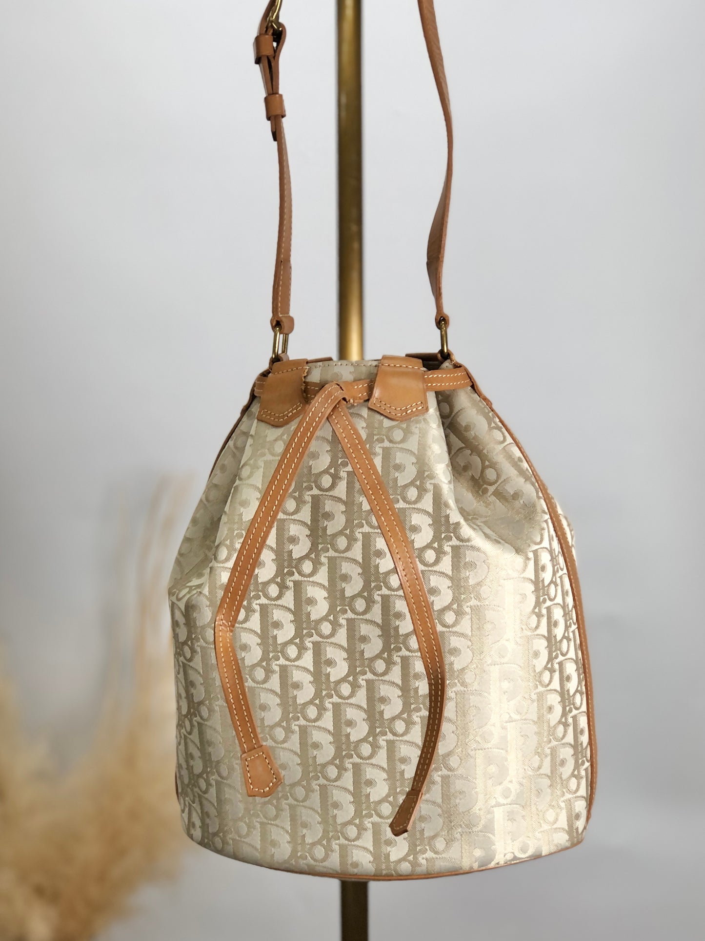 Christian Dior Trotter 抽繩單肩包 米色 復古 hcjcsd
