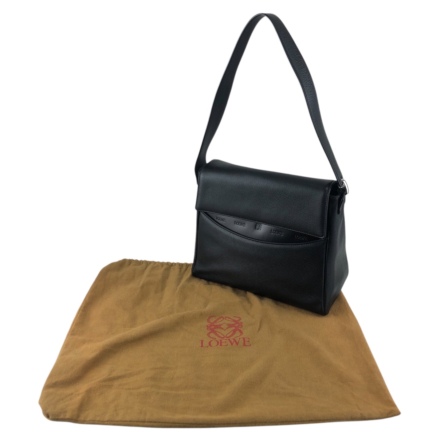 LOEWE Logo Embossed Shoulder bag Black Vintage ni55eb