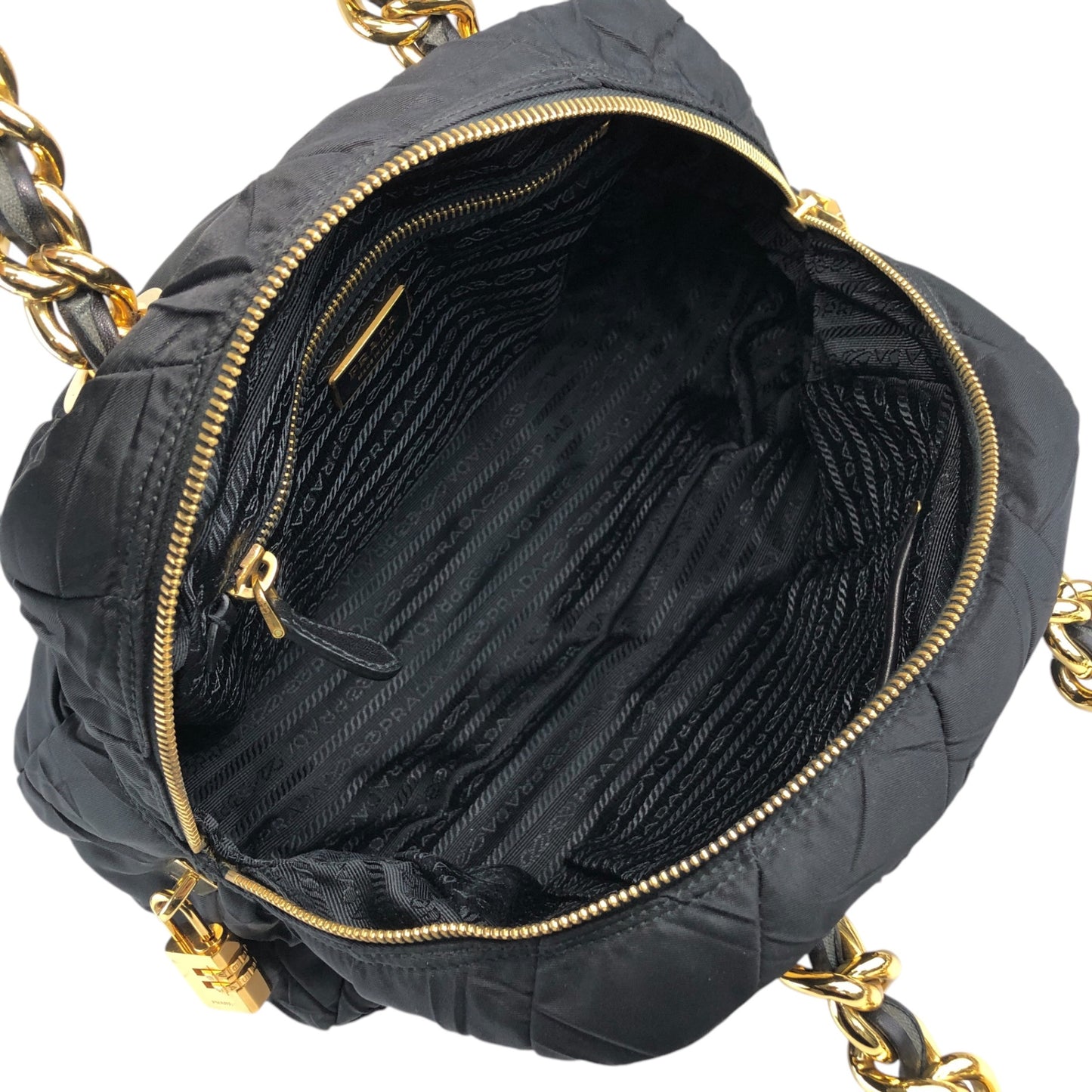 PRADA Logo Chain Handbag Black Vintage bruewc