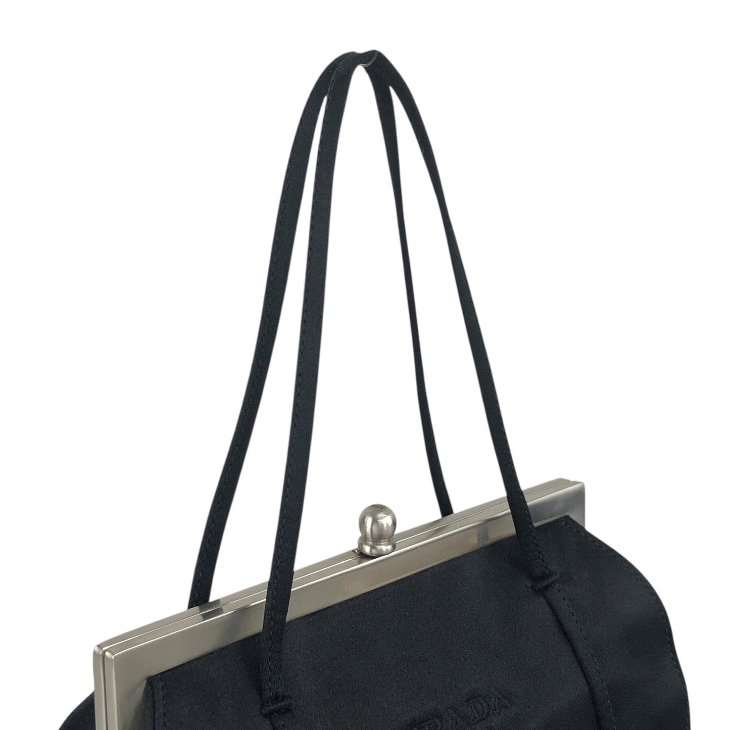 PRADA Logo Metal Clasp Small Handbag Black Vintage sh35vg