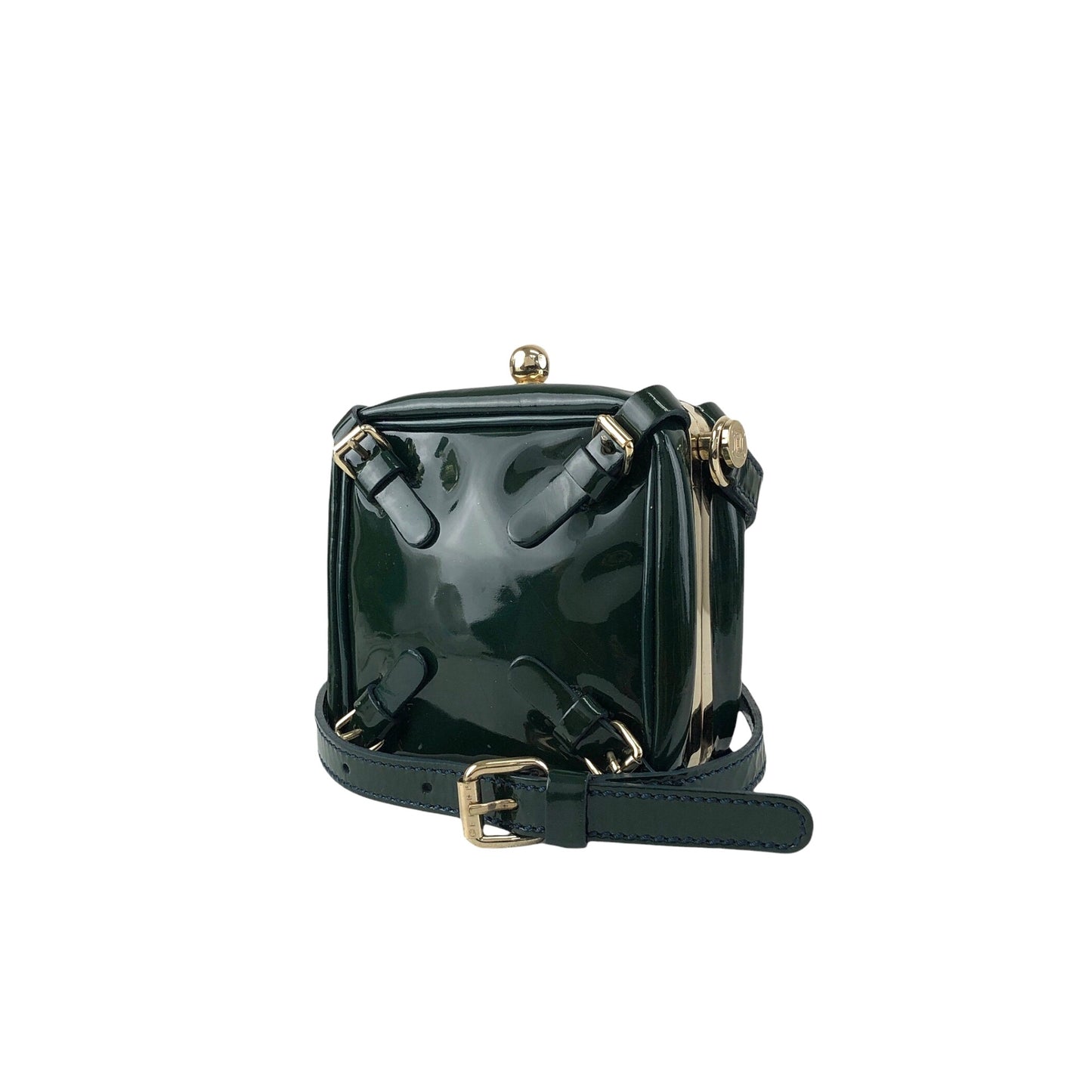 CELINE Metal Clasp Small Shoulder bag Green Vintage jye34i