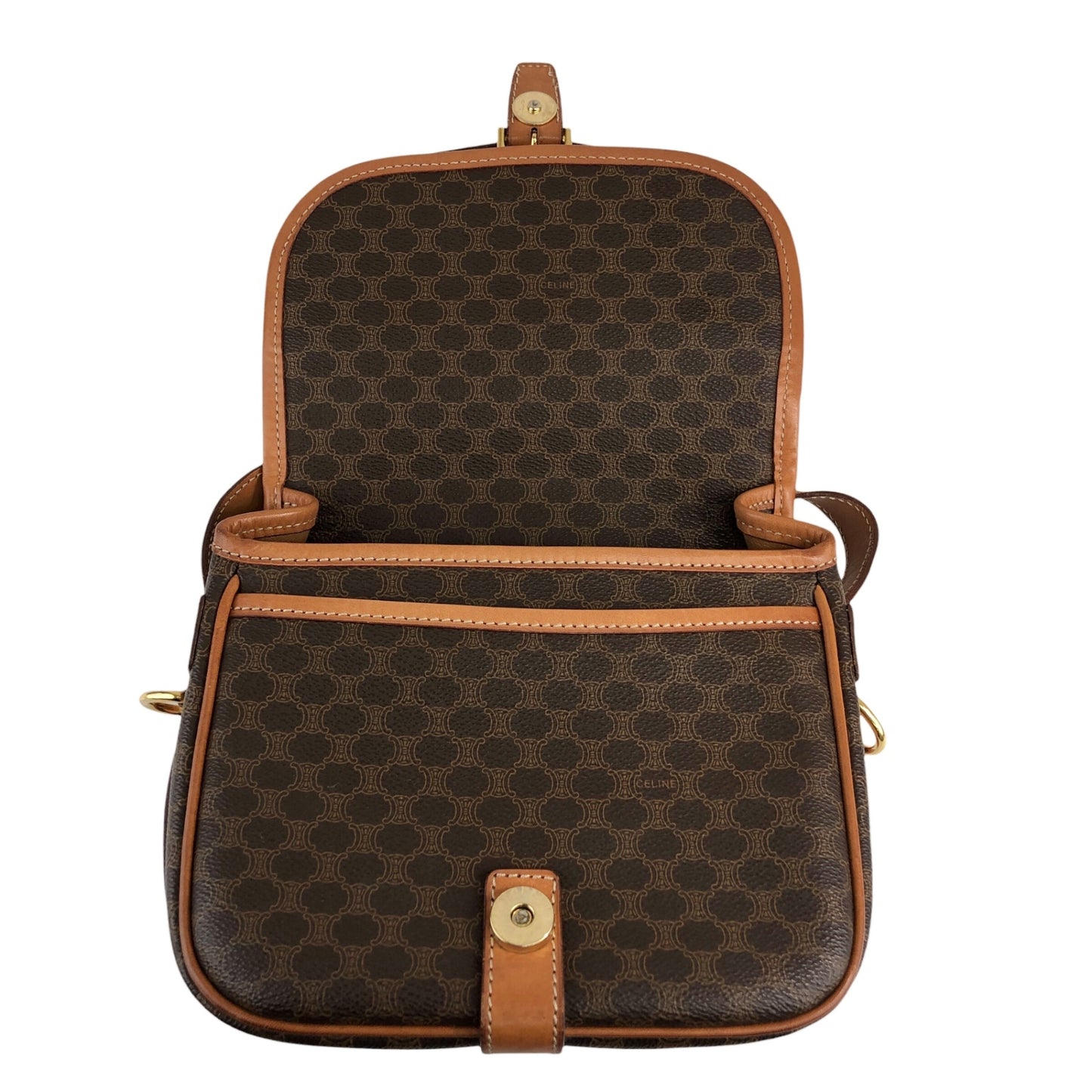 CELINE Macadam Front Buckle Shoulder bag Brown Vintage h4fac7