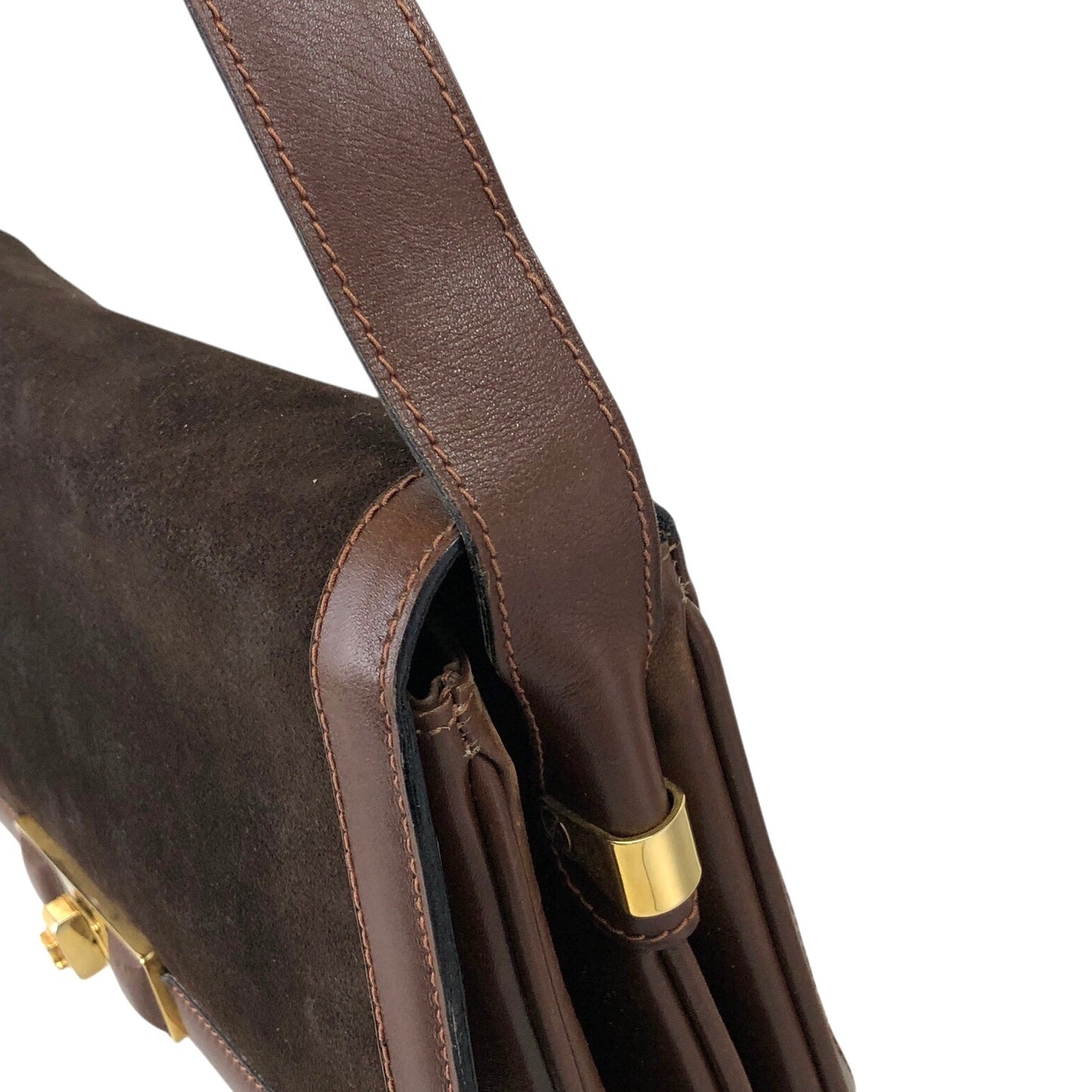 CELINE Blason Turn Lock Shoulder bag Brown Vintage j6d53x