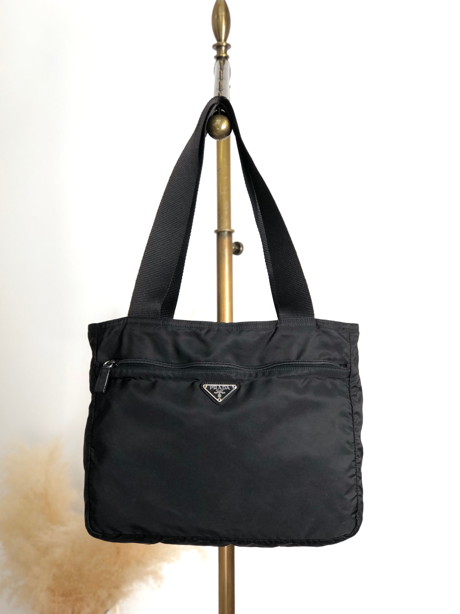 美品PRADAバック PRADA Tessuto Triangle Logo Totebag Black Vintage 4gi7mv