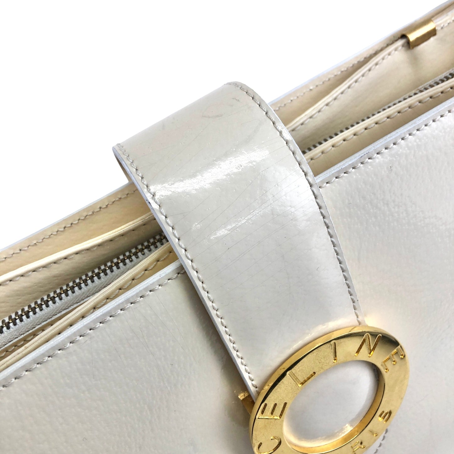 CELINE Circle Logo Shoulder bag White Vintage vxg2uf