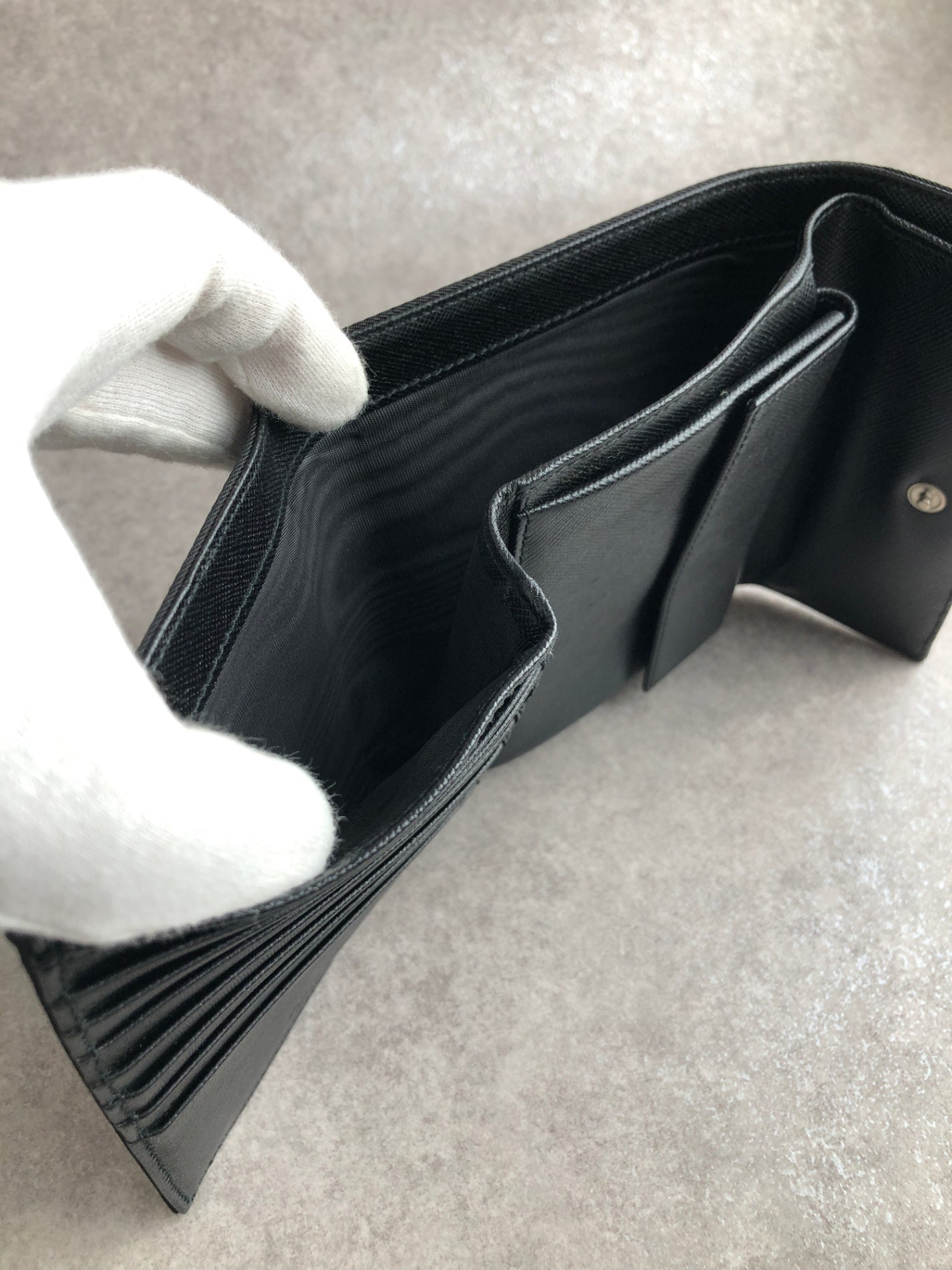 PRADA Triangle Logo Folded Wallet Black Vintage s2heh6