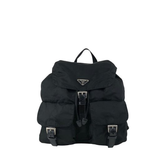 PRADA Tessuto Triangle Logo Double Pocket Backpack Black Vintage rr2dvd