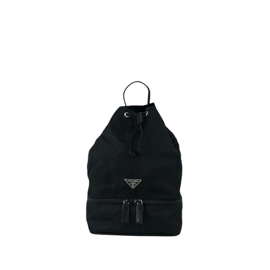 PRADA Tessuto Triangle Logo Drawstring Small Handbag Black Vintage bebvsv