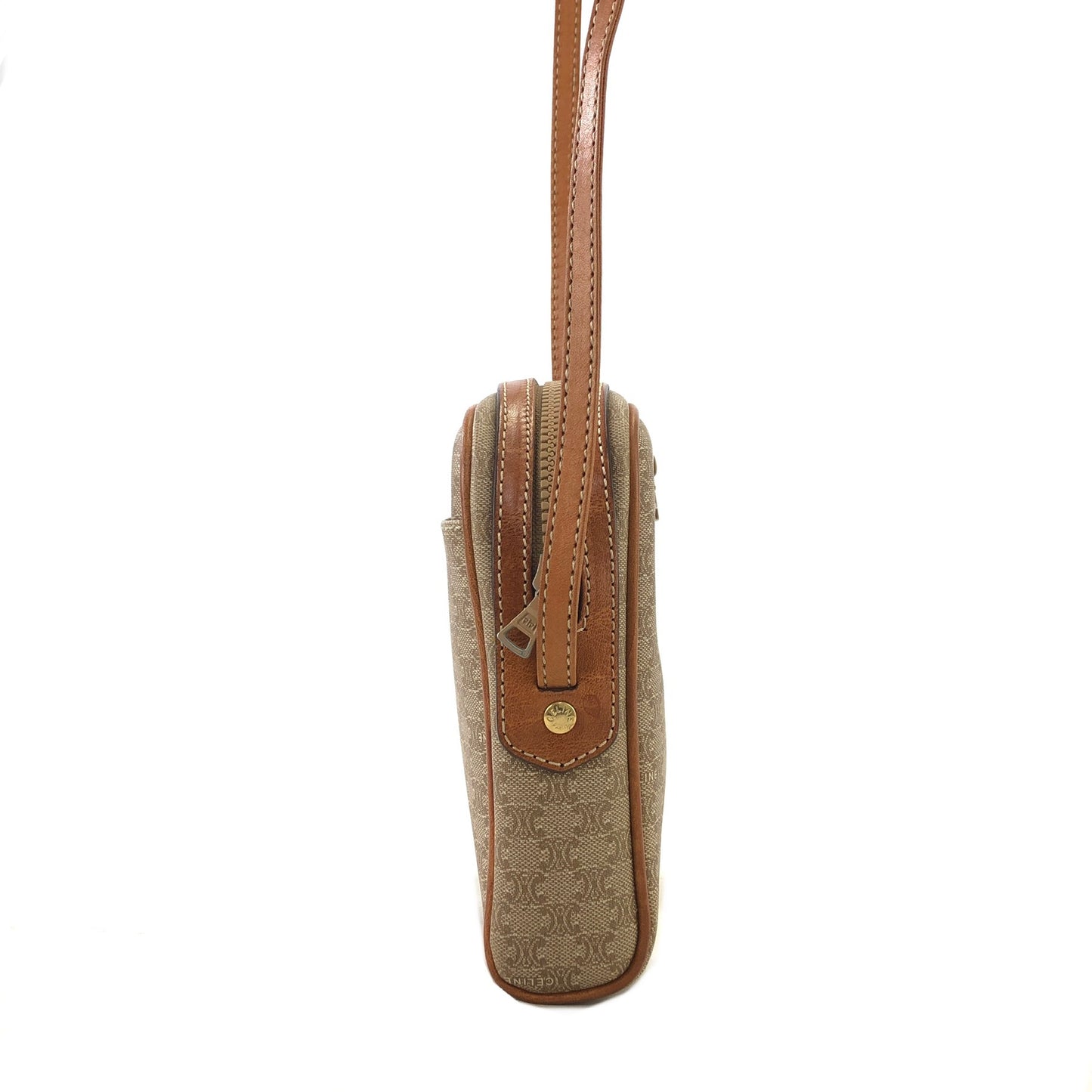 CELINE Macadam Blason Logo Motif Front Zipper Shoulder bag Beige Vintage u8nhjb