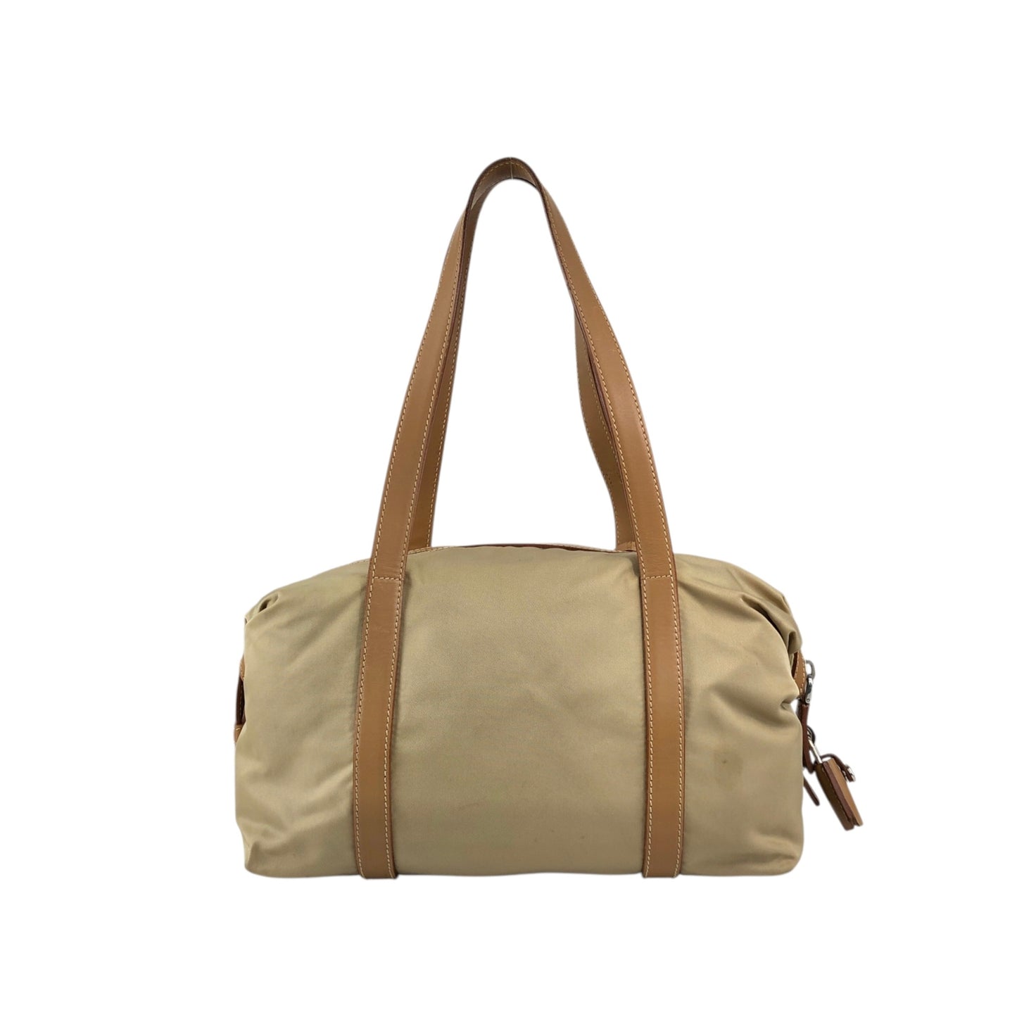 PRADA Tessuto Triangle Logo Small Boston bag Handbag Beige Vintage ib6juf