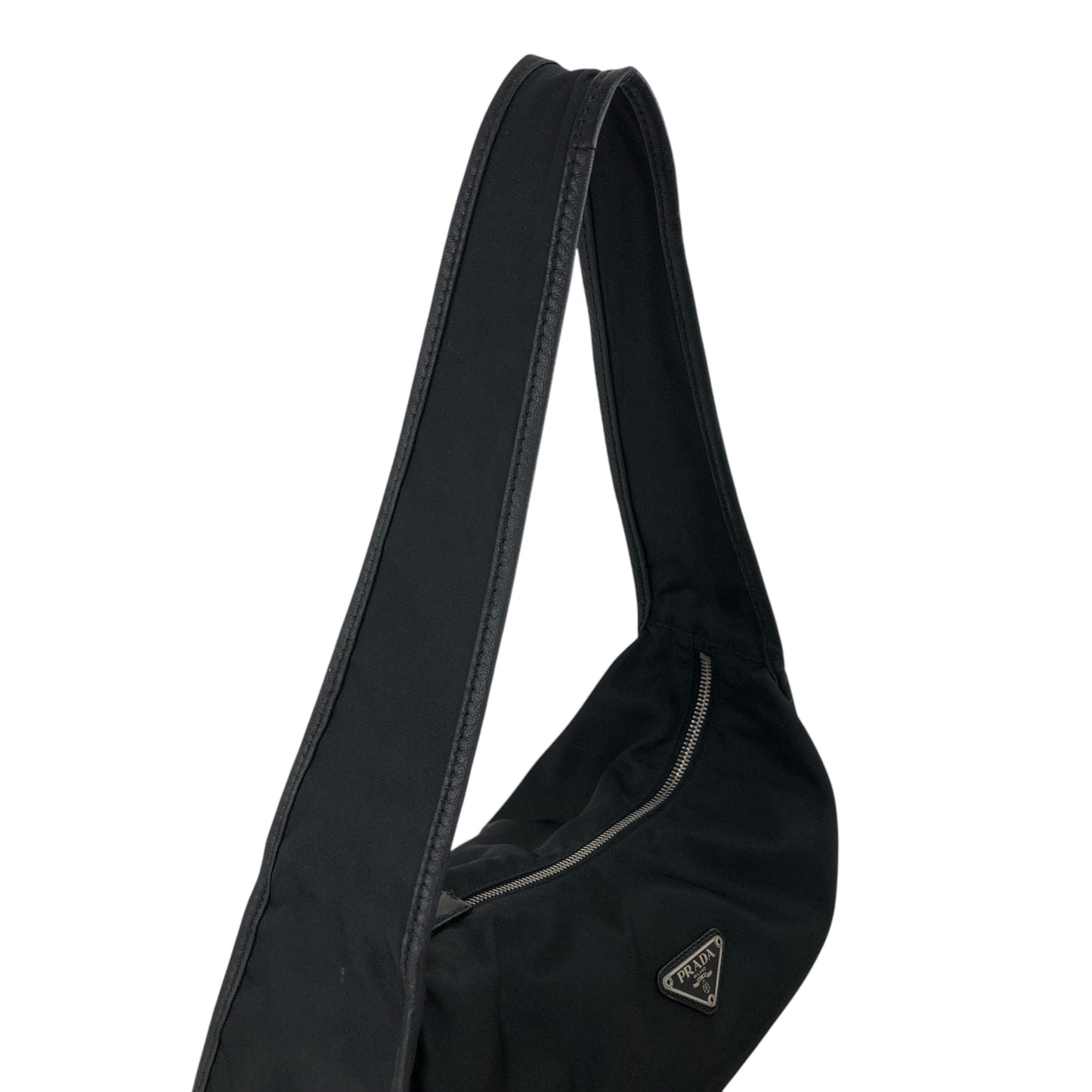 PRADA Triangle Logo Shoulder bag Hobobag Black Vintage yctb4y