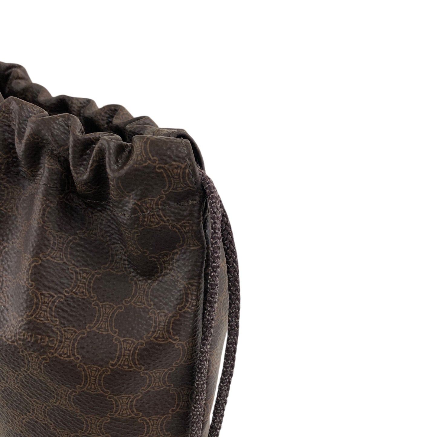 CELINE Macadam Blason Drawstring Small Handbag Pouch Brown Vintage 6ve7d6