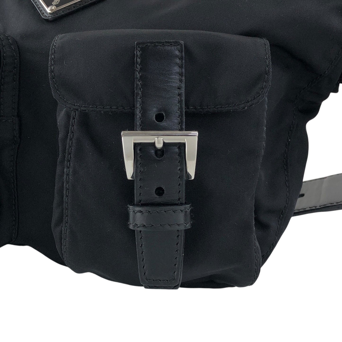 PRADA Triangle Logo Front Pocket Shoulder bag Black Vintage cydhig