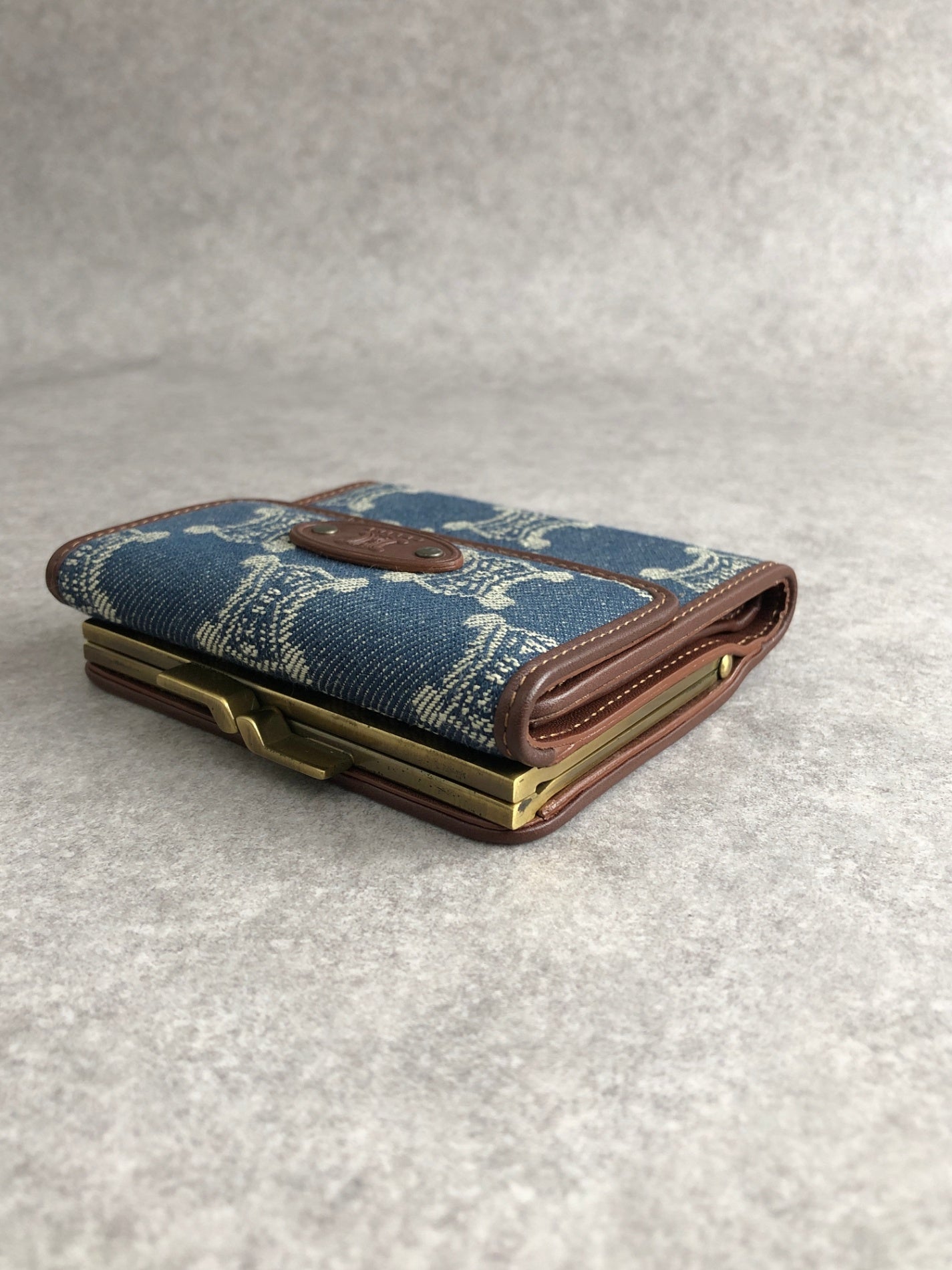 CELINE Paris Macadam Logo Trifold Wallet Indigo Vintage ddcaau