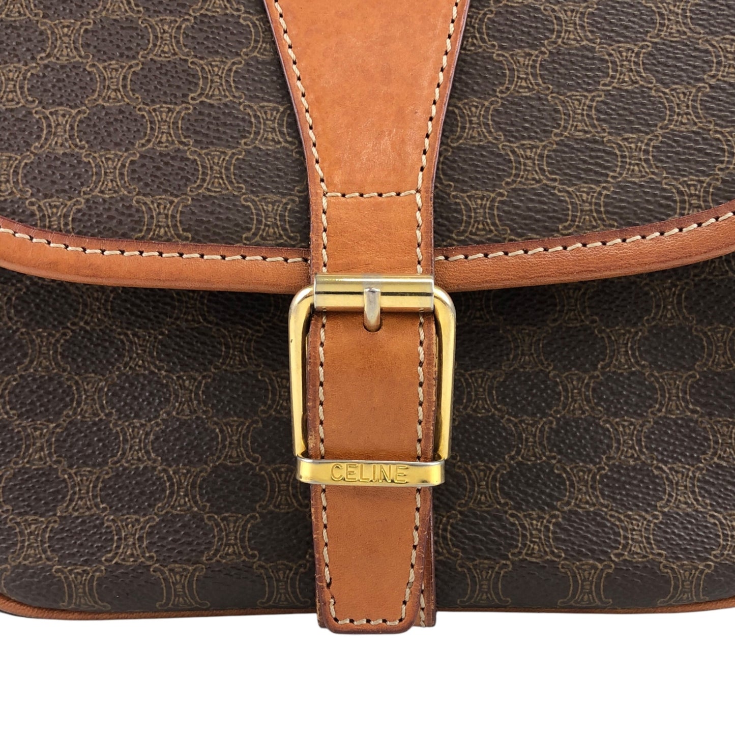CELINE Macadam Front Buckle Shoulder bag Brown Vintage h4fac7