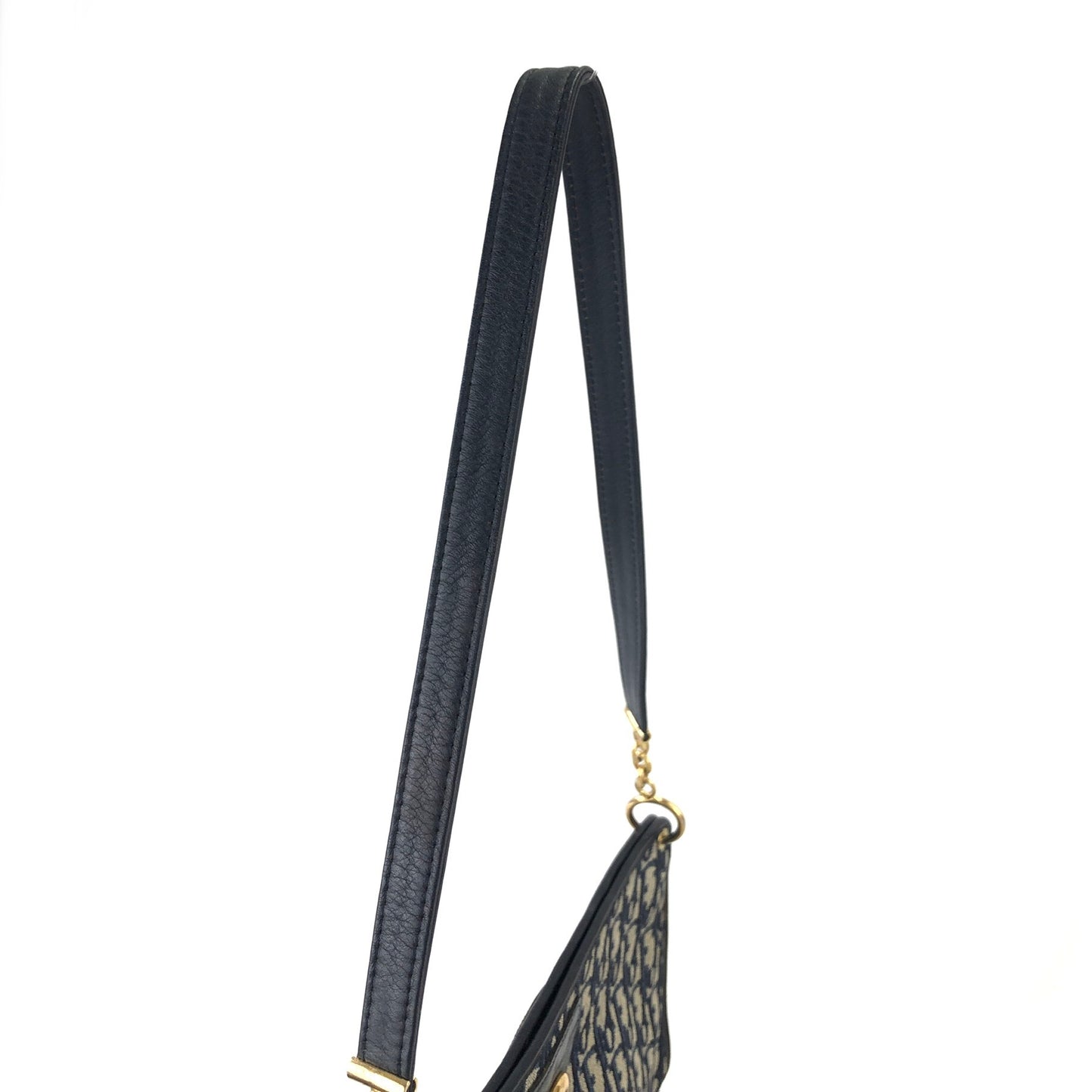 Christian Dior Trotter CD Logo Jacquard Leather Shoulder bag Navy Vintage 5f4tcg