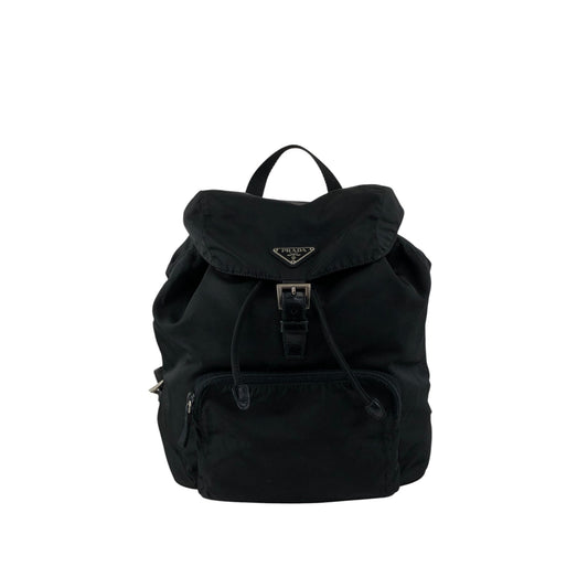 PRADA Tessuto Triangle Logo Front Buckle Backpack Black Vintage pa6hyy