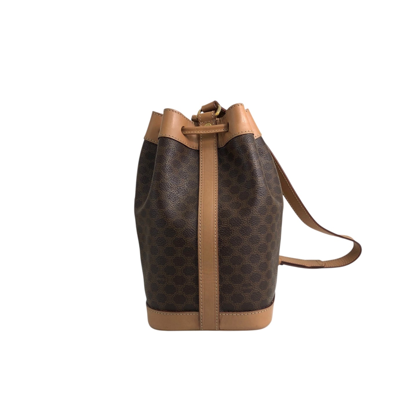 CELINE Macadam Blason Drawstring Shoulder bag Brown Vintage xfu8ij