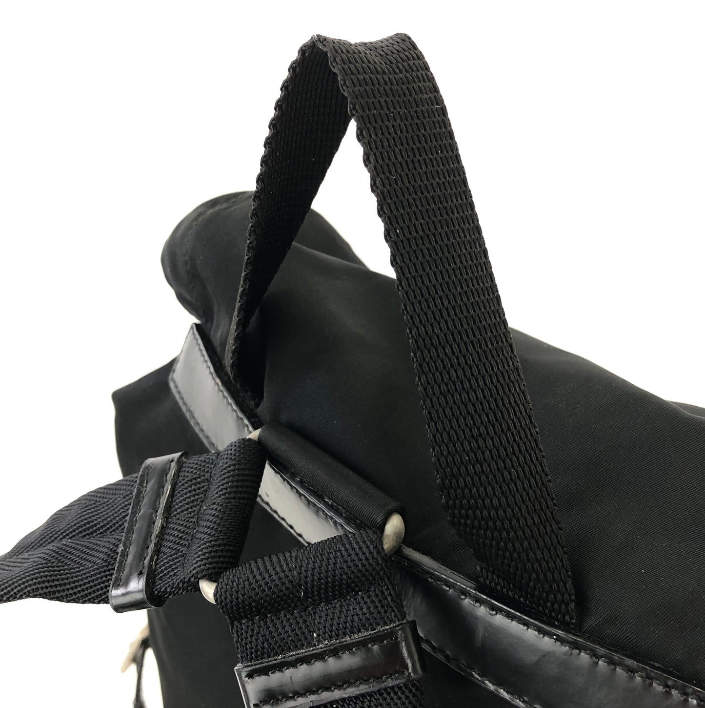 PRADA Triangle Logo Nylon Backpack Black Vintage js64pa