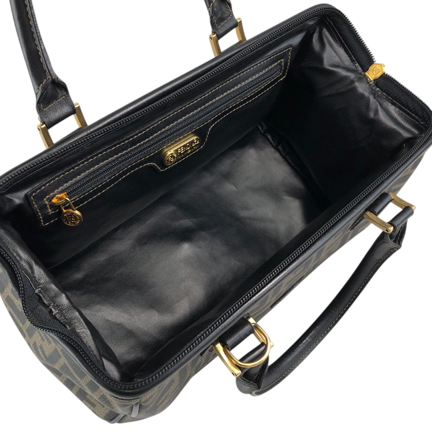 FENDI Zucca Logo Two-way Handbag Shoulder bag Boston bag Black Vintage yh8esb
