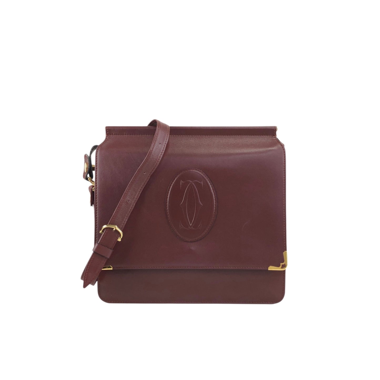 Cartier Logo Embossed Flap Shoulder bag Bordeaux Vintage hydpbp