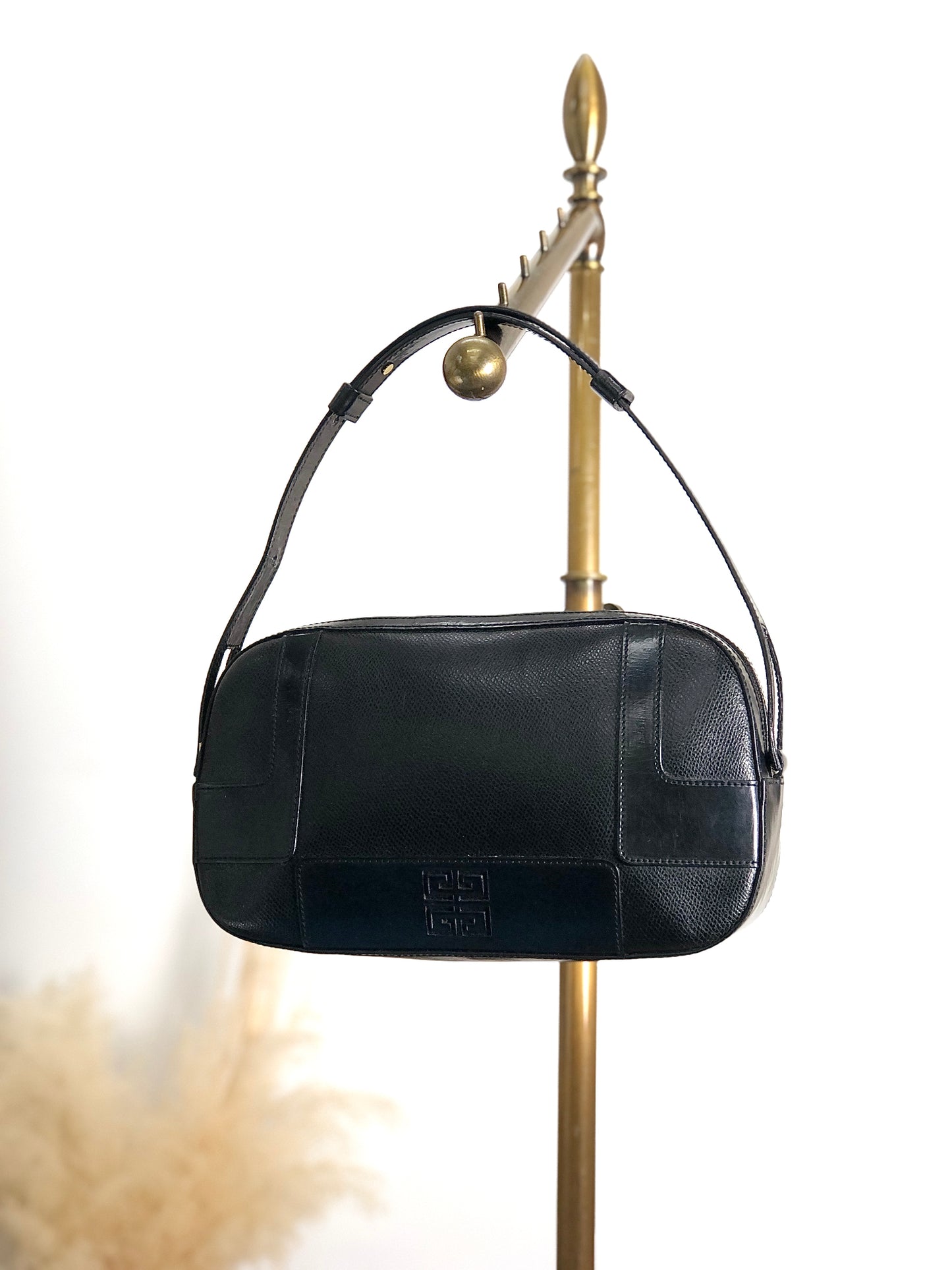 GIVENCHY Logo Embossed Handbag Black Vintage 535hez