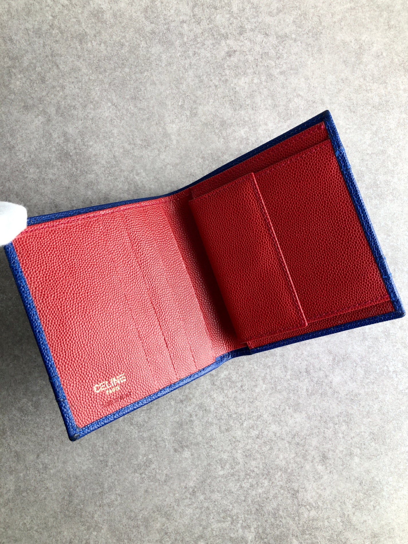 CELINE Blason Folded Wallet Blue Vintage 8k5sbu