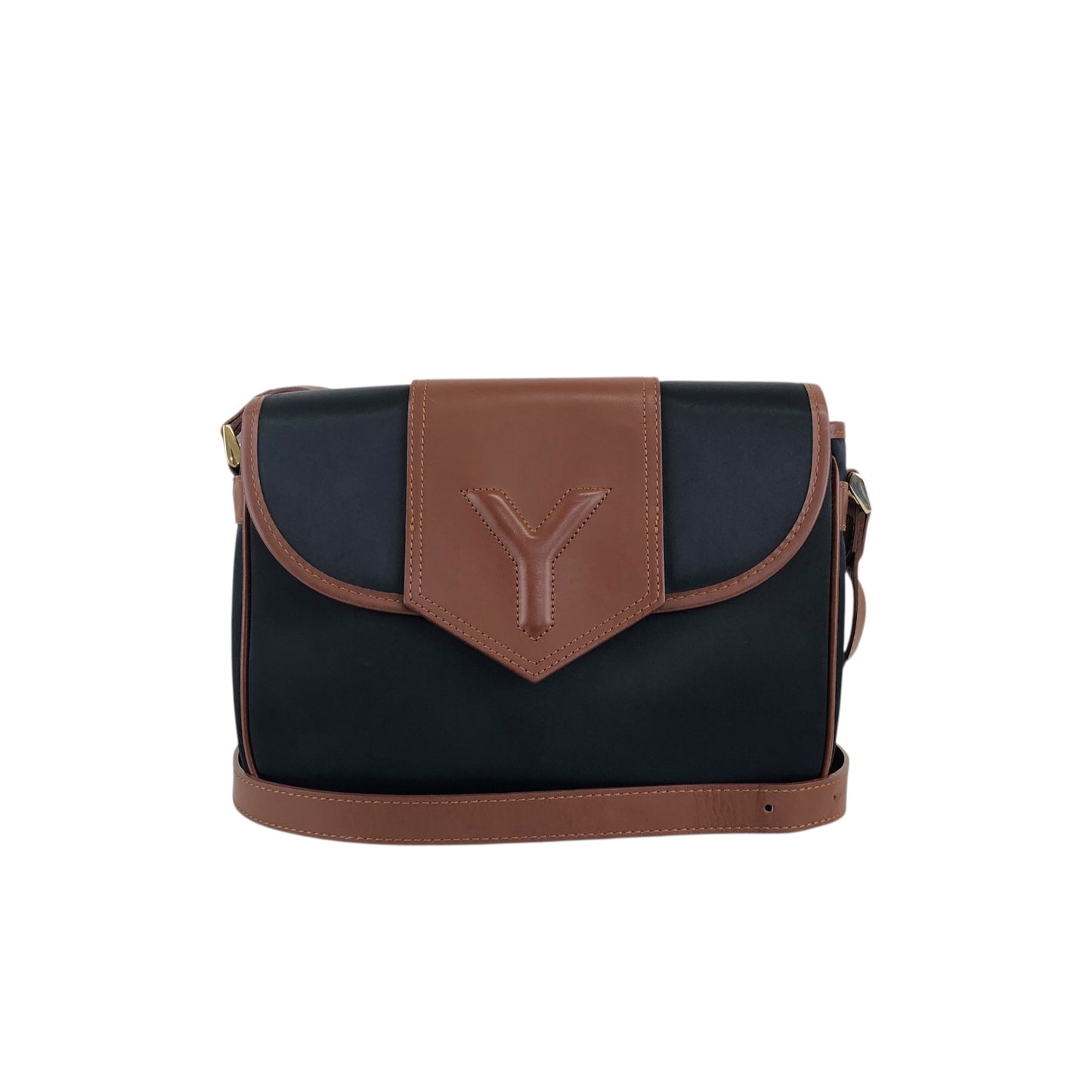 Yves Saint Laurent 標誌單肩包 Navy×Brow× Vintage v76bcn