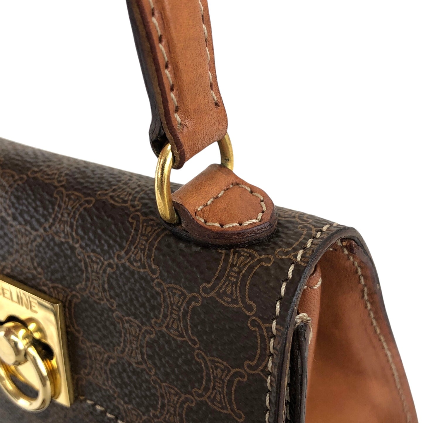 CELINE Macadam Gancini Two-way Small Handbag Shoulder bag Brown Vintage 7xvdb2