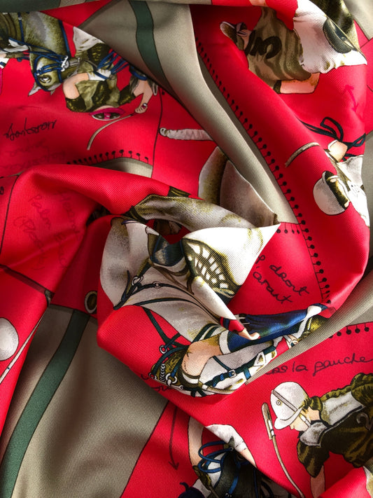 HERMES SILK Scarf Green LE MONDE POLO Vintage xnbcak
