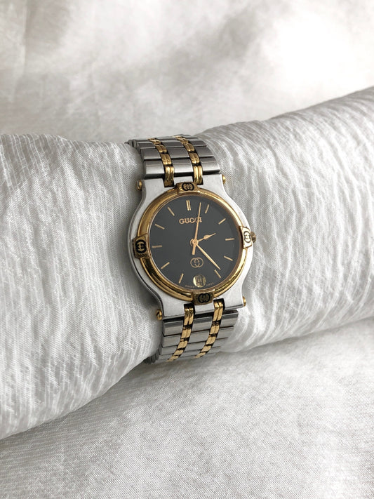 GUCCI Quartz Watch Gold×Silver 9000M Vintage 2yp2mf