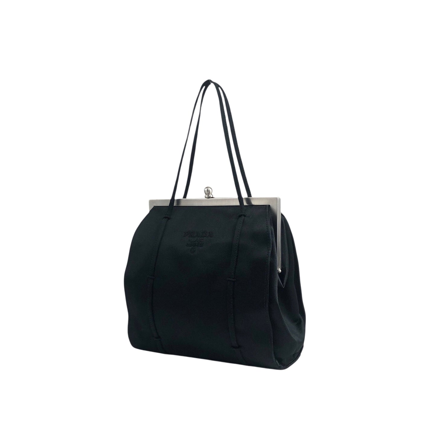 PRADA Logo Metal Clasp Small Handbag Black Vintage sh35vg