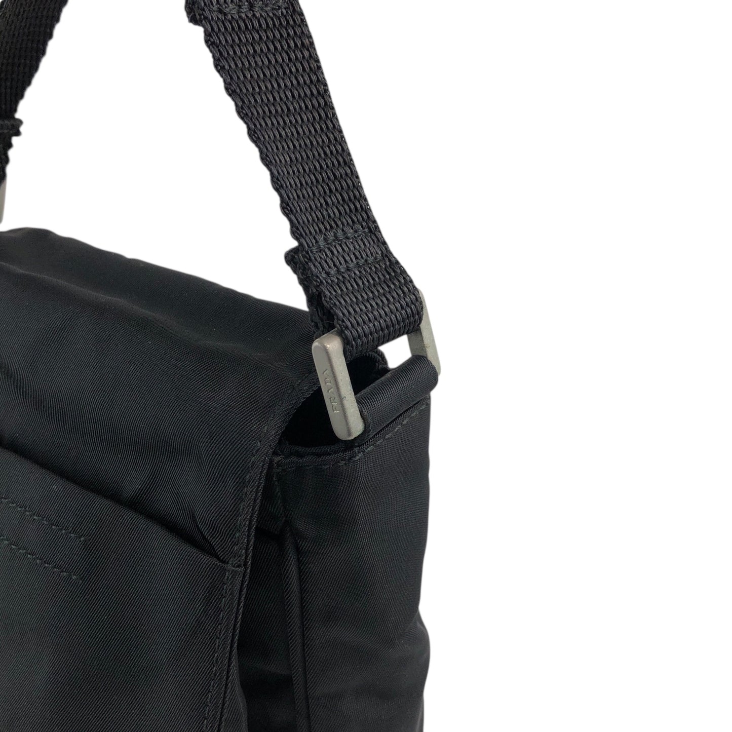 PRADA Tessuto Triangle Logo Front Buckle Small Shoulder bag Black Vintage efbuwg
