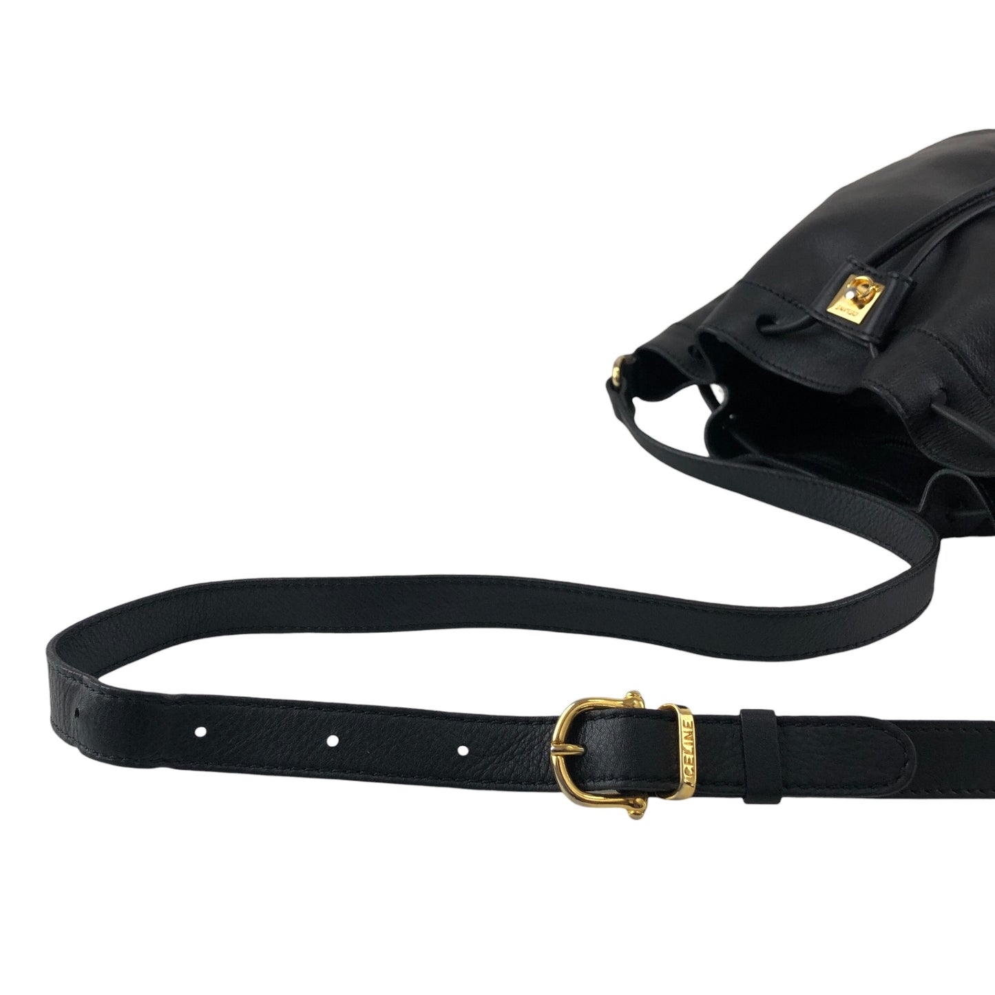 CELINE Blason Gancini Drawstring Shoulder bag Black Vintage 3zj4mf